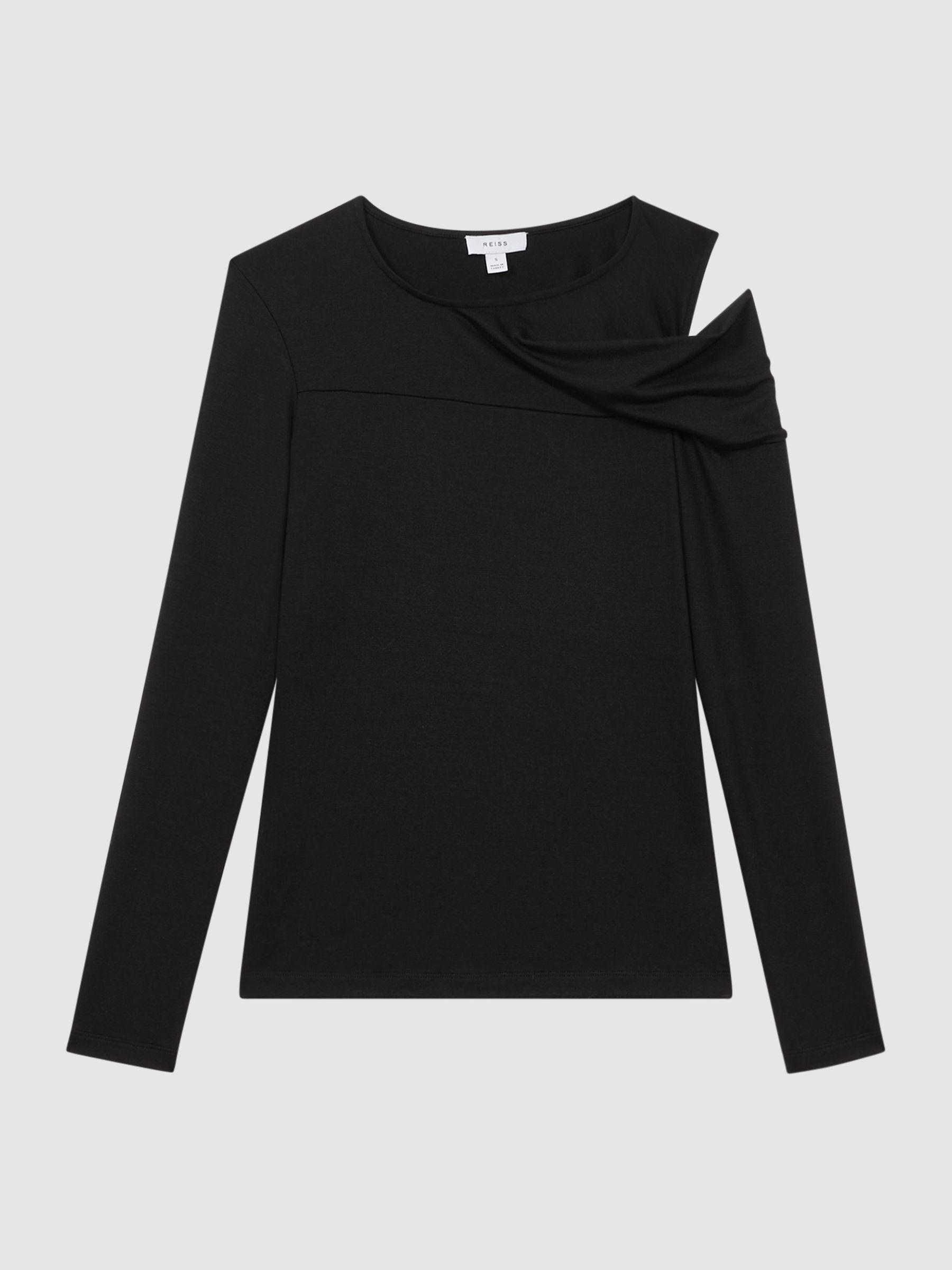 Draped Shoulder Top in Black Product Image
