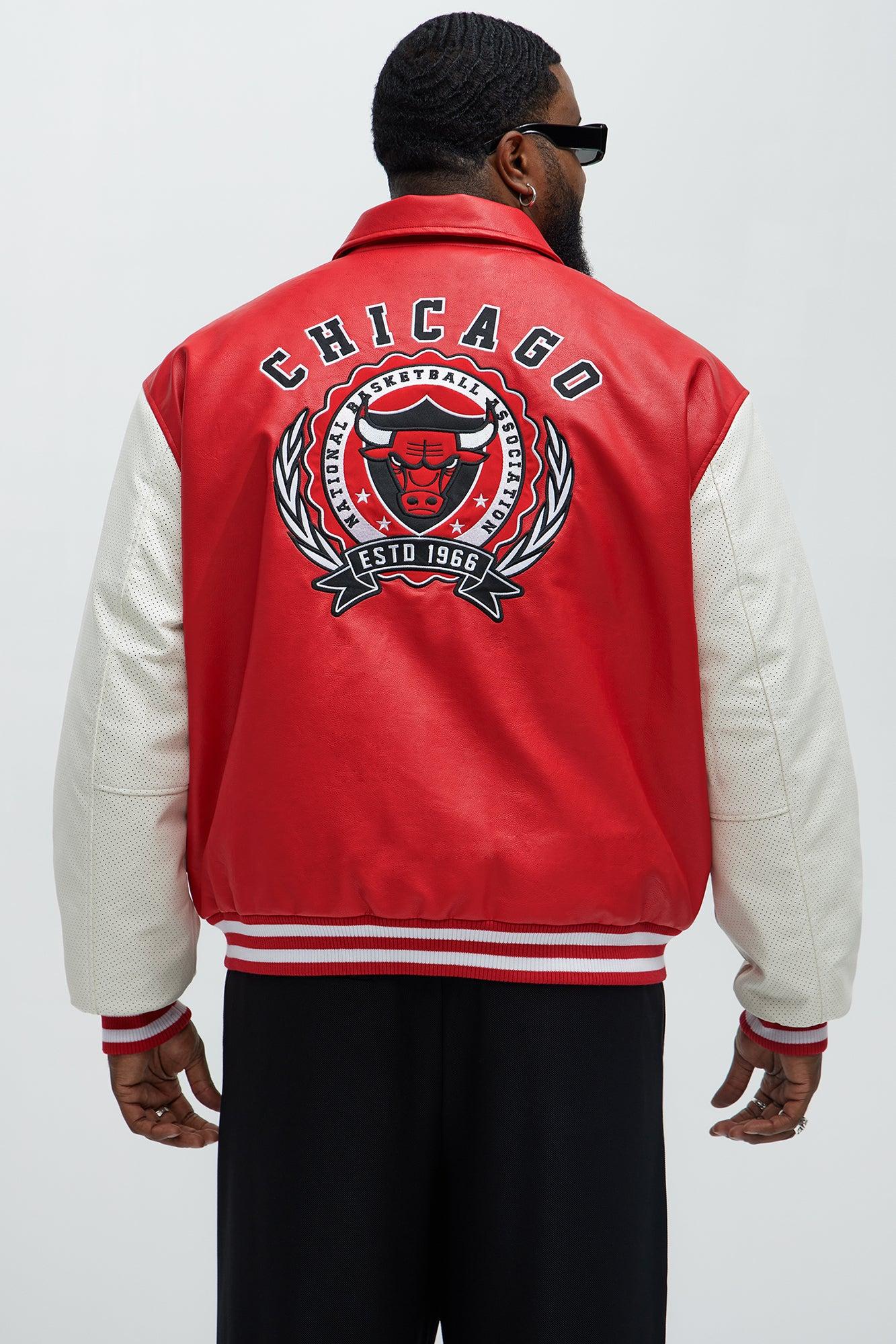 Bull Top Dawg Faux Leather Collared Varsity Jacket - Red Male Product Image