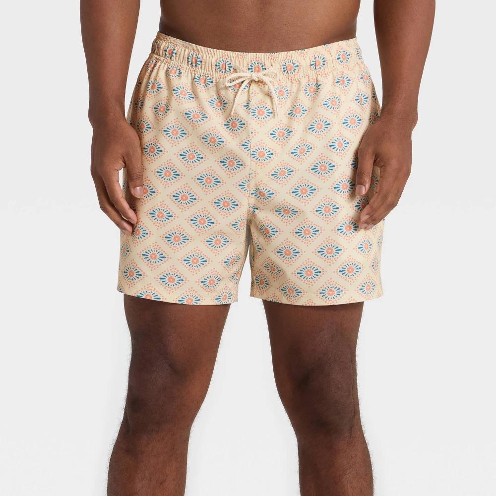 Men's 5" Swim Trunks - Goodfellow & Co™ Cream Print XXL Product Image