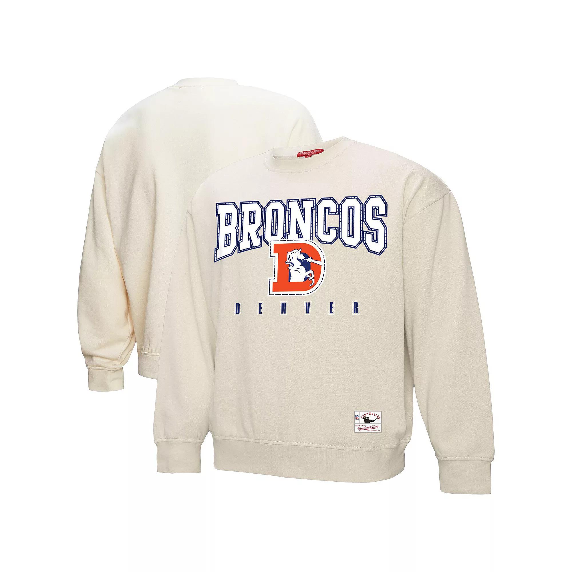 Women's Mitchell & Ness Cream Denver Broncos Fandom Fleece Pullover Sweatshirt, Size: 2XL, Beige Product Image