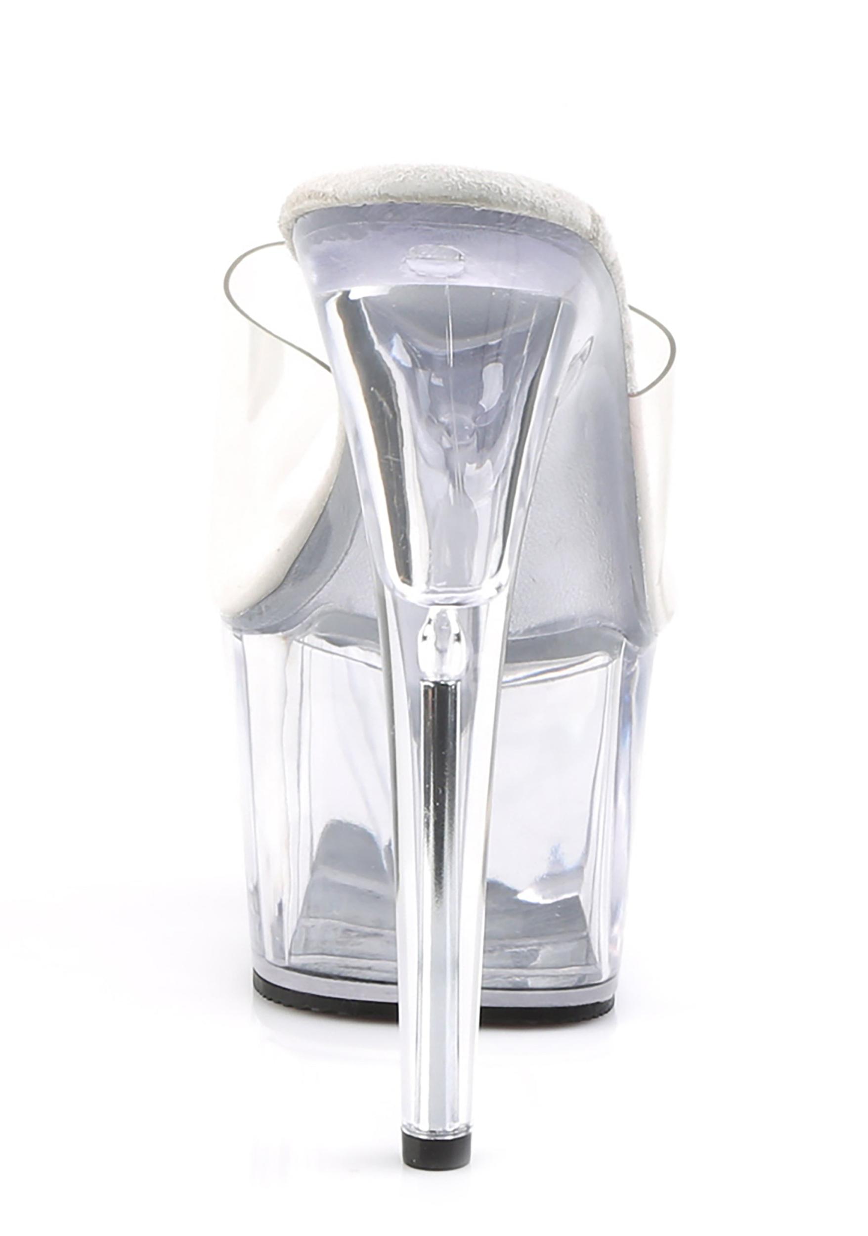 Pleaser Adore-701 Peep Toe Vinyl Clear Slides - Silver Product Image