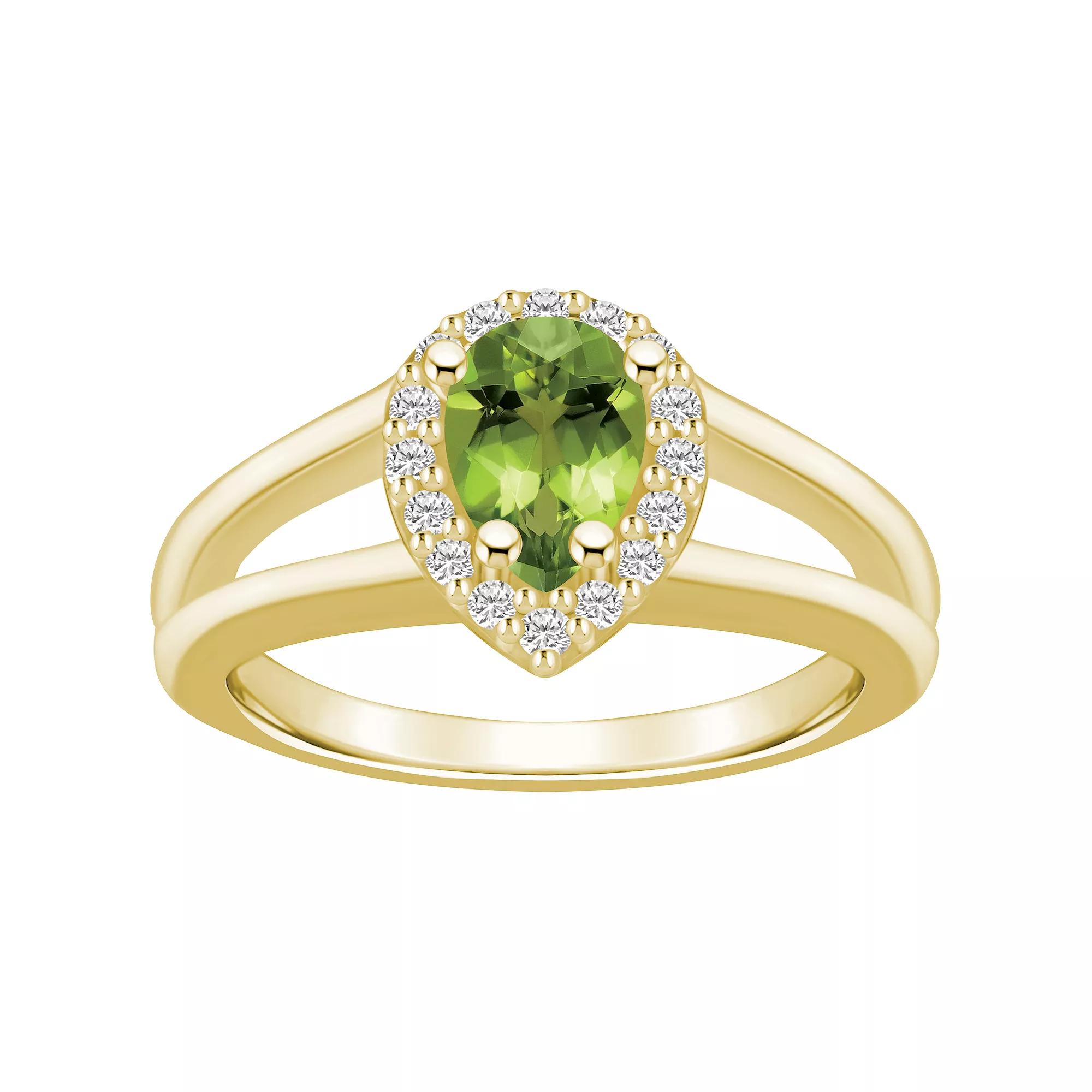Alyson Layne 10k Gold Pear Shape Gemstone 1/6 Carat T.W. Diamond Halo Ring, Women's, Size: 8, Peridot Product Image