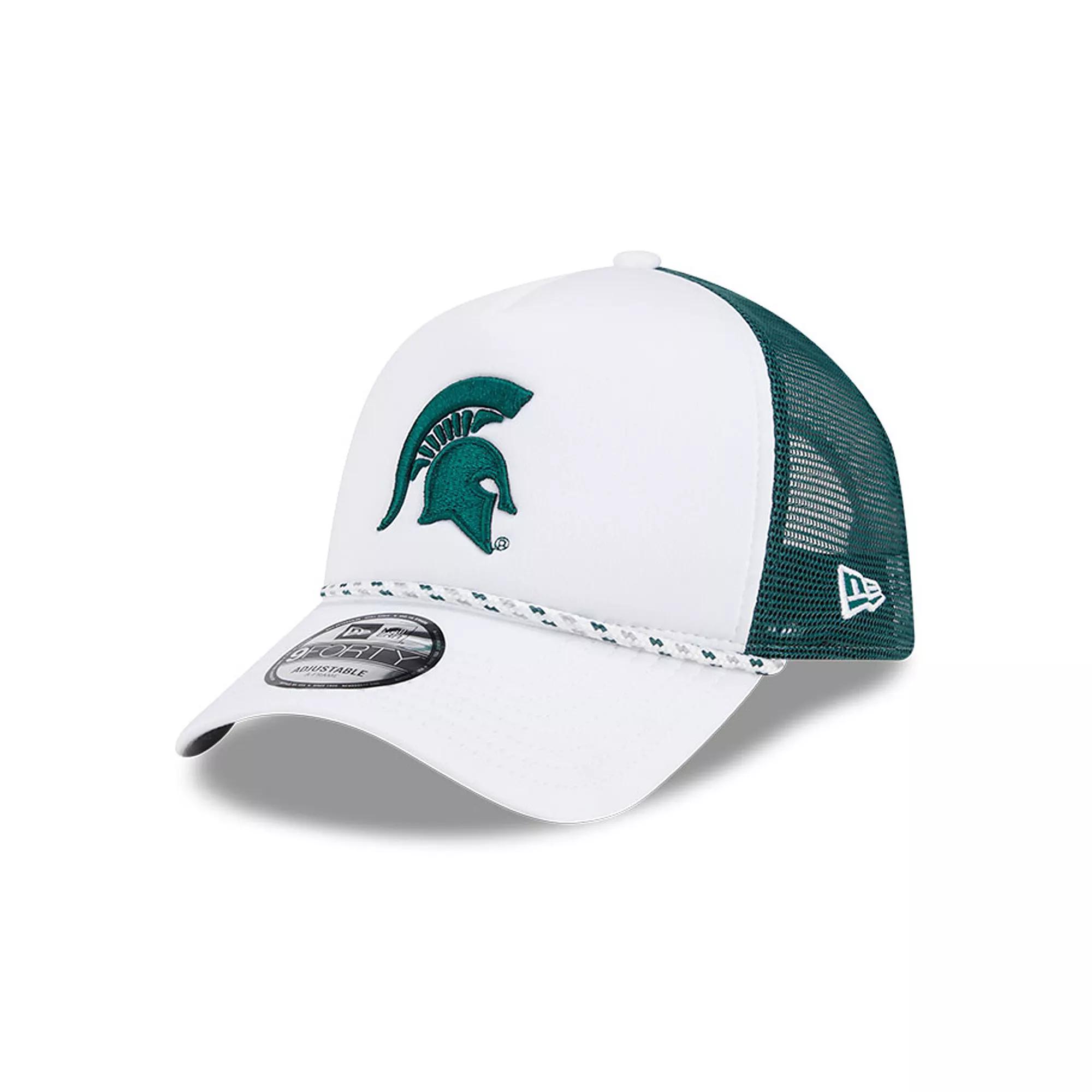 Men's New Era White/Green Michigan State Spartans Court Sport Foam A-Frame 9FORTY Adjustable Trucker Hat Product Image