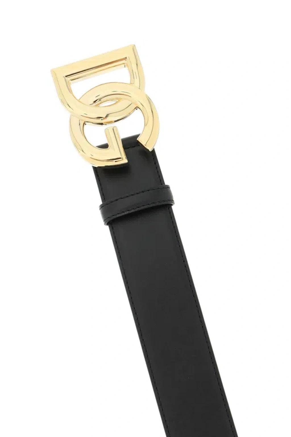 DOLCE & GABBANA Dg Logo Calf Leather Belt In Black Product Image