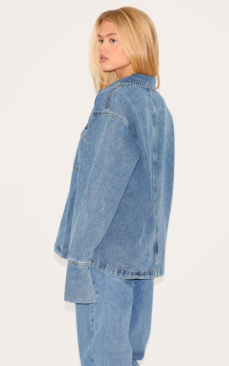 Vintage Blue Long Sleeve Slouchy Denim Rugby Shirt Product Image