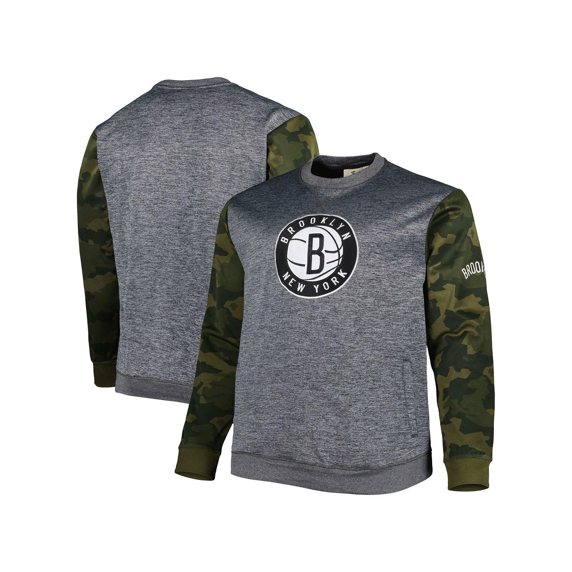 Men's Fanatics Branded Heather Charcoal Brooklyn Nets Big & Tall Camo Stitched Sweatshirt,  Product Image