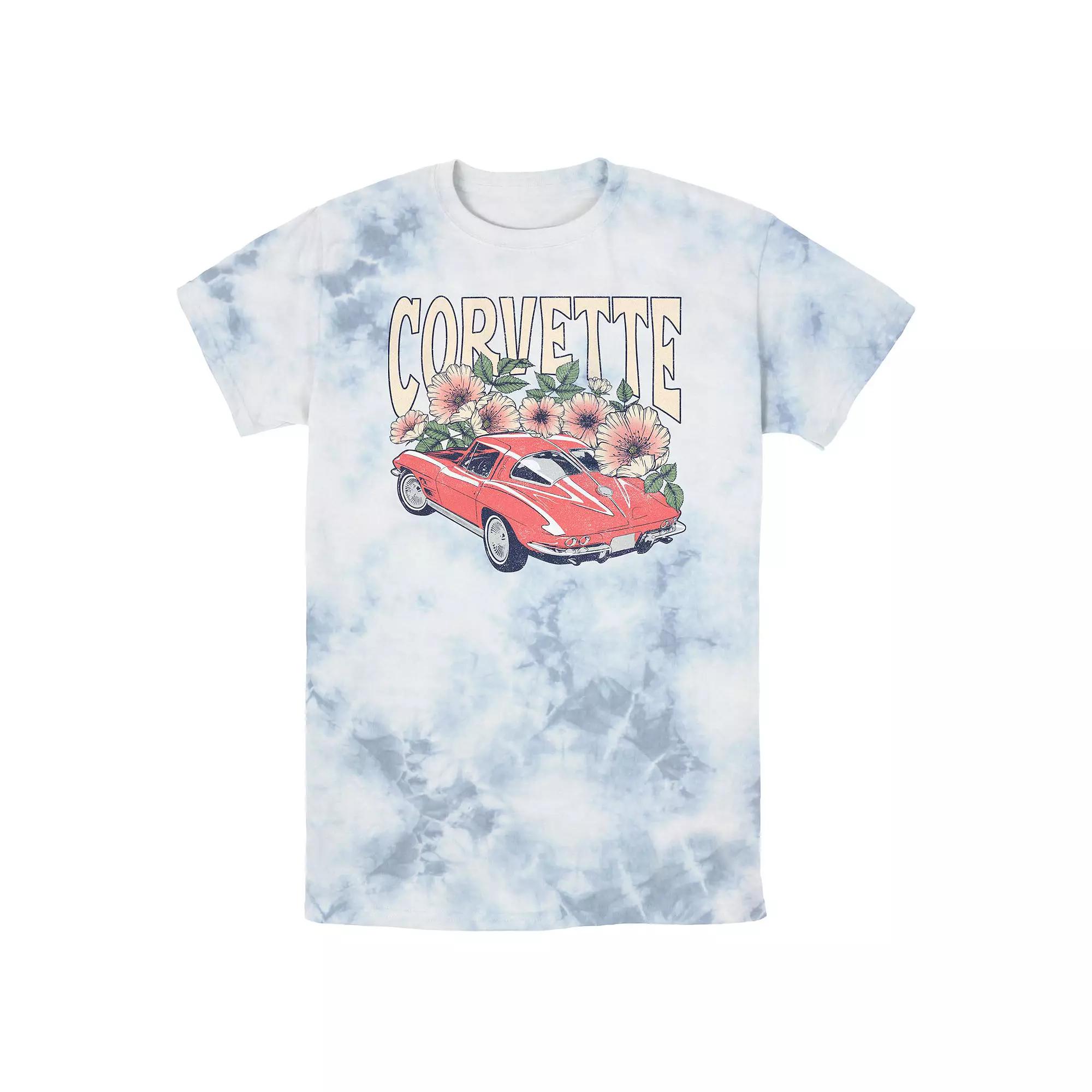 Men's Corvette Floral Poster Bombard Wash Graphic Tee, Size: XL, White Blue Product Image