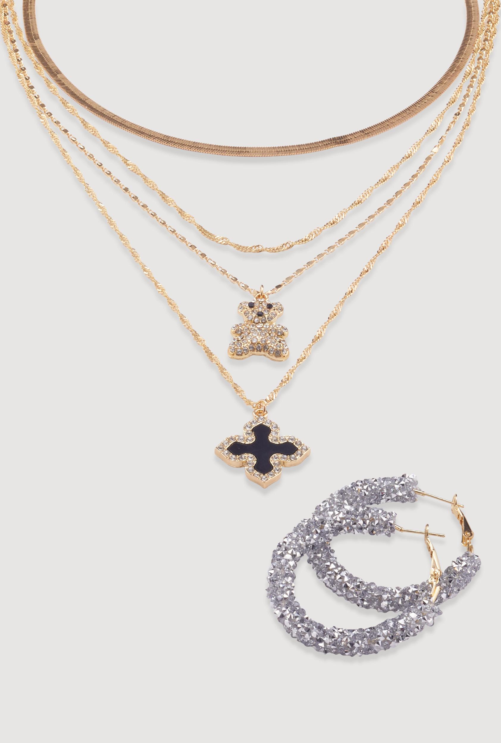 Metallic Love Necklace and Earrings Set Unisex Product Image