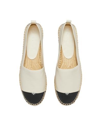 TORY BURCH White Espadrilles With Metallic Logo On The Front And Ankle Strap In Leather Woman Product Image