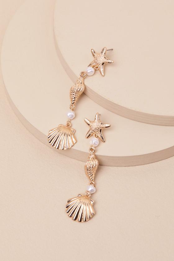 Gisela Gold Pearl Seashell Drop Earrings Product Image