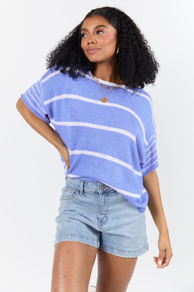 Wear It Well Blue And Ivory Striped Sweater T-Shirt FINAL SALE Product Image