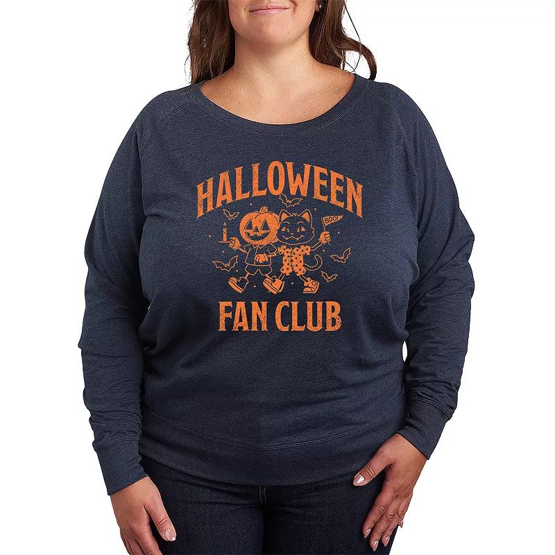 Plus Size Halloween Fan Club French Terry Long Sleeve Tee, Womens Grey Dark Red Product Image