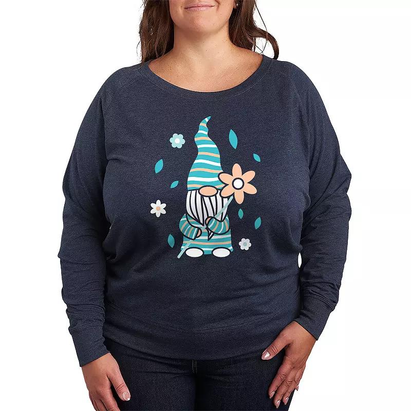 Plus Size Scandinavian Garden Gnome French Terry Long Sleeve Tee, Womens Heather Grey Product Image