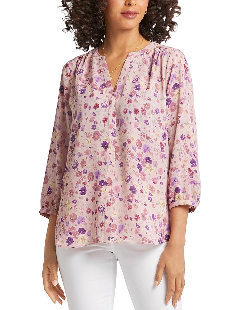 Nydj Three Quarter Sleeve Printed Pintucked Back Blouse Product Image
