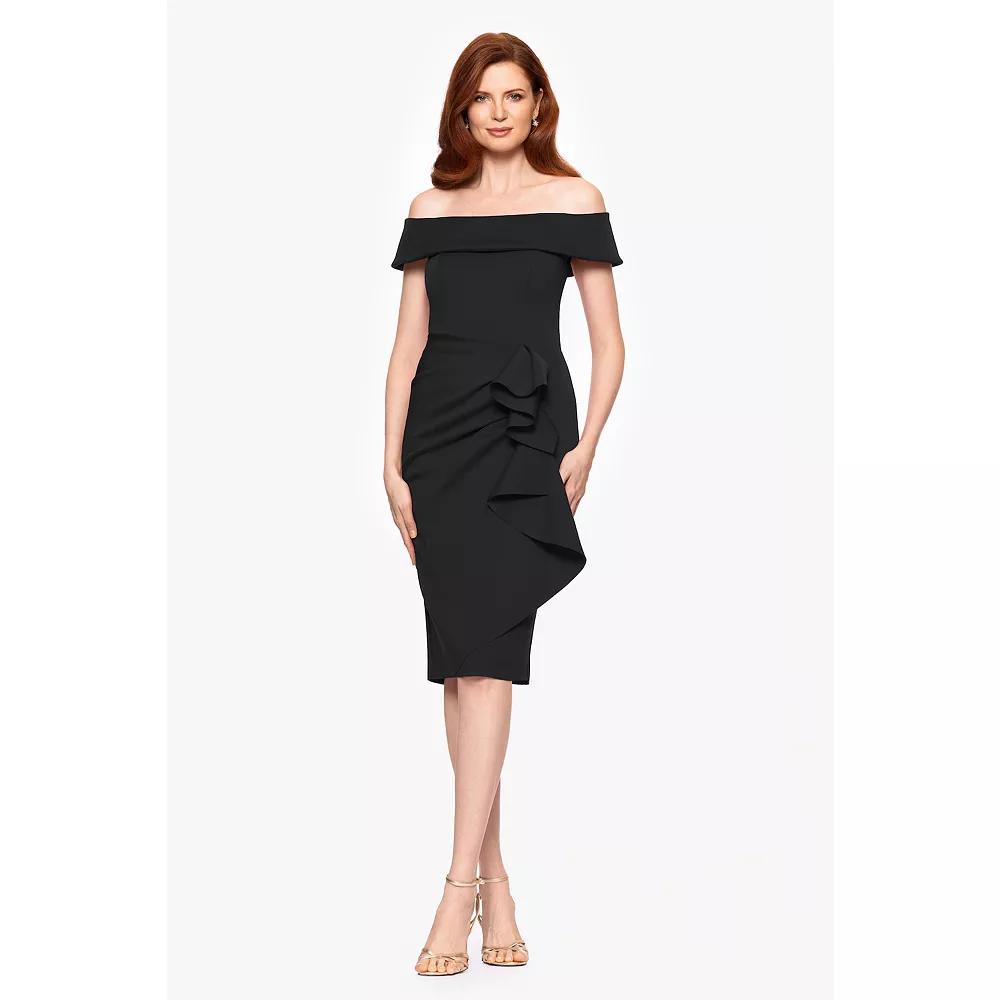 Women's X Evenings Techno Scuba Off The Shoulder Ruffle Midi Dress,  Product Image