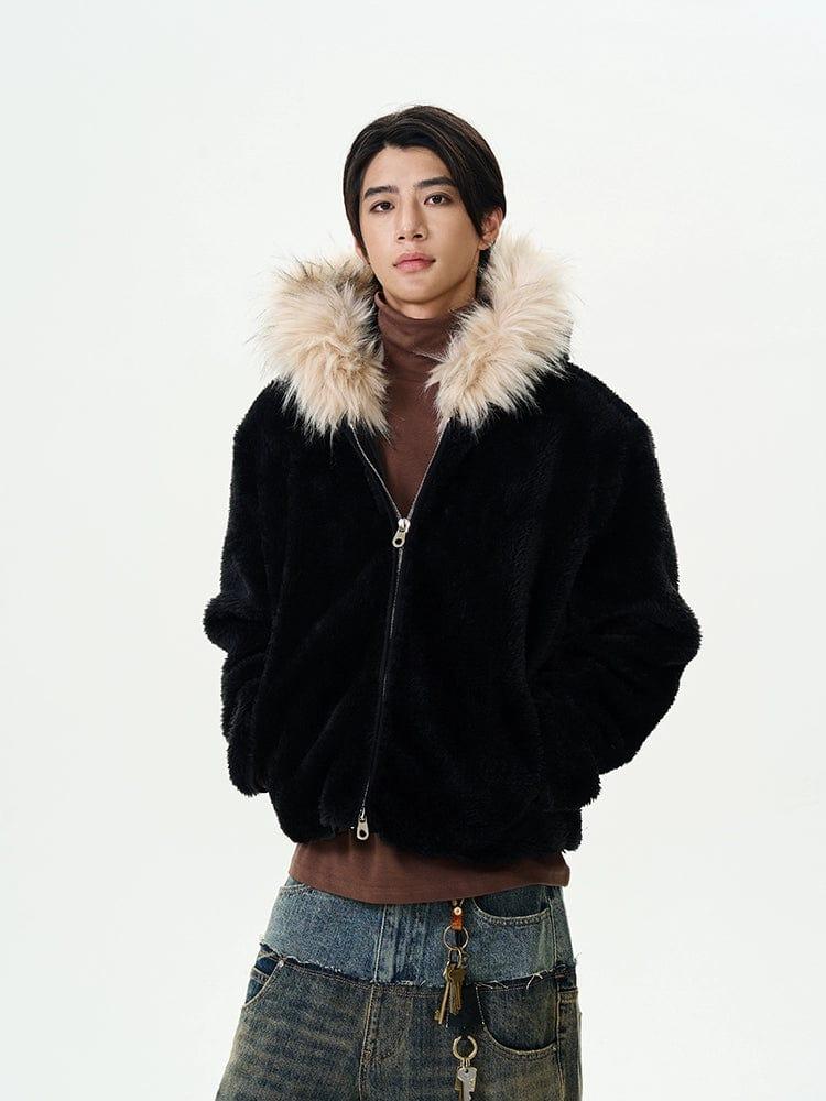 RT No. 12218 BLACK FUR ZIP-UP HOODIE Product Image