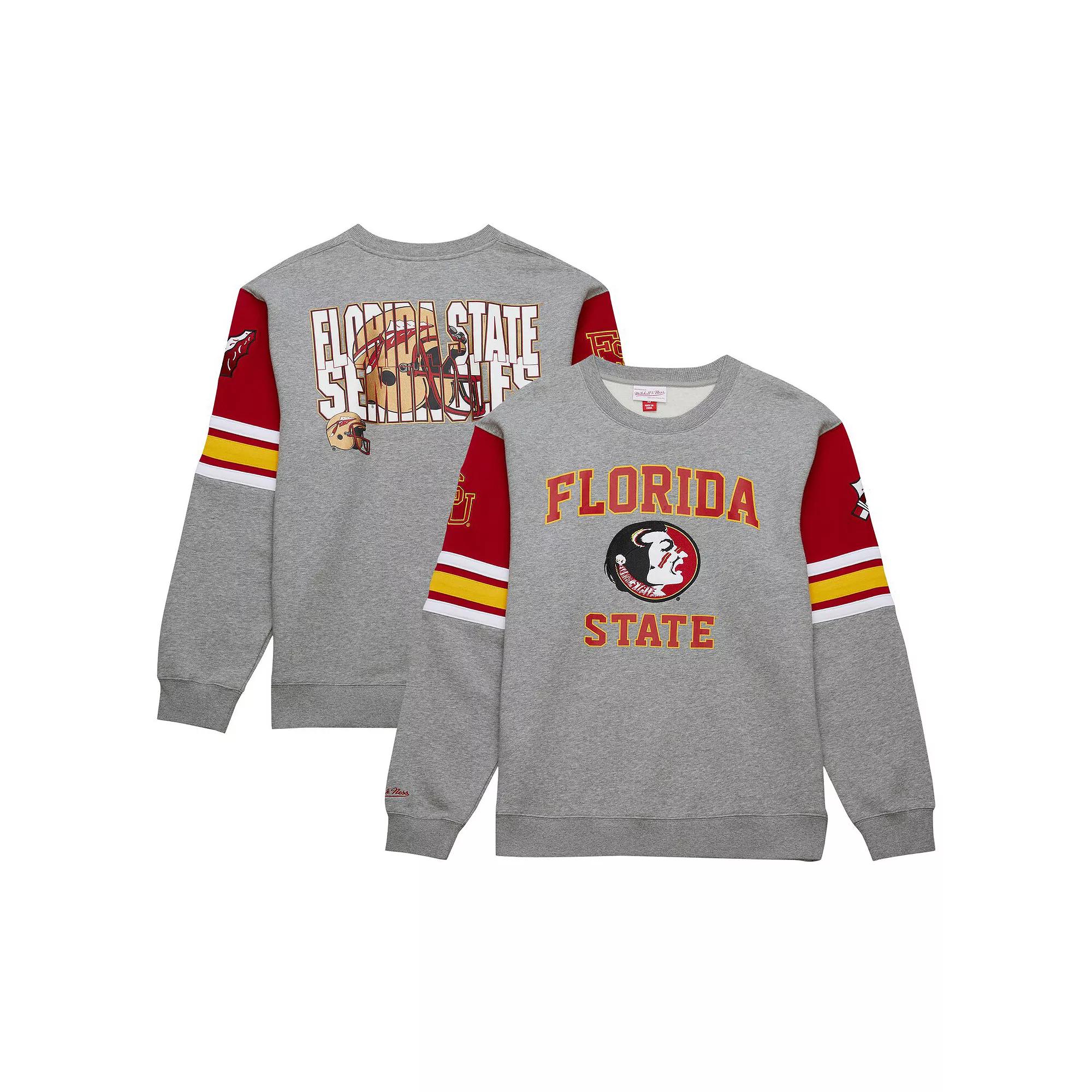 Men's Mitchell & Ness Heather Gray Florida State Seminoles Throwback Allover 4.0 Pullover Sweatshirt,  Product Image