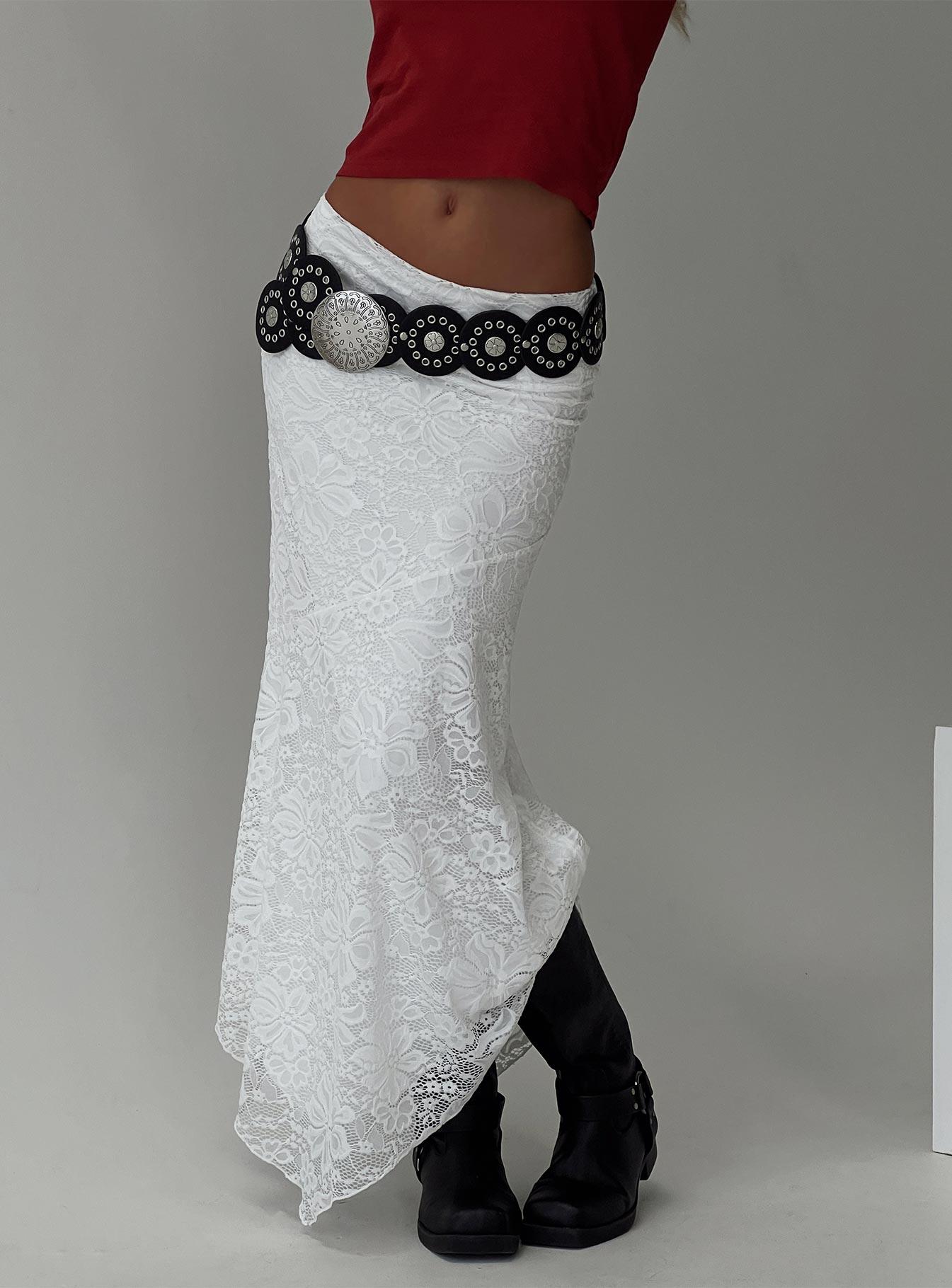 Cattanio Lace Midi Skirt White Product Image