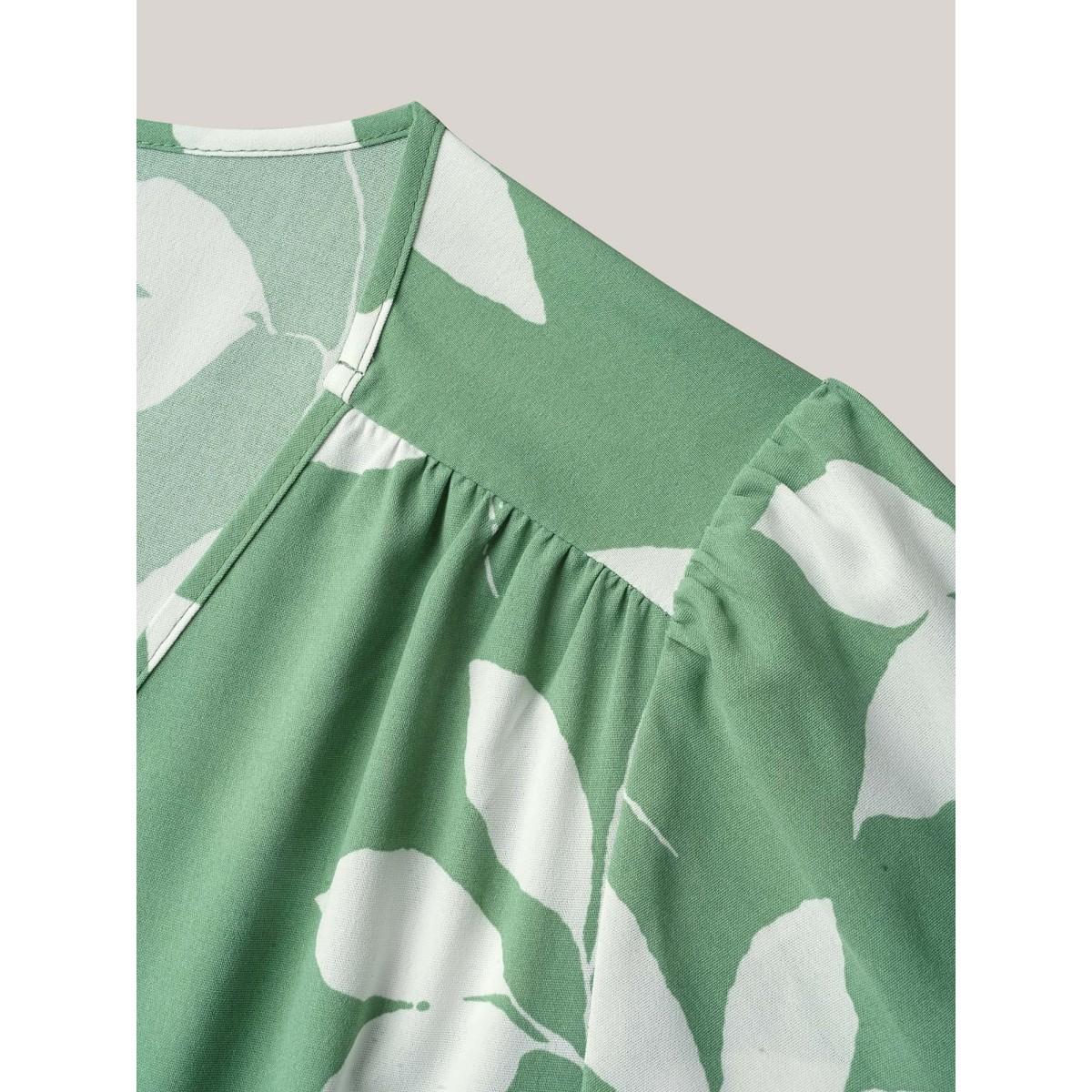 Plus Size Leaf Print Waist-Cinched Flared Maxi Dress Sage Women Timeless Gathered V-neck Half Sleeve Curvy BloomChic 26/4X Product Image