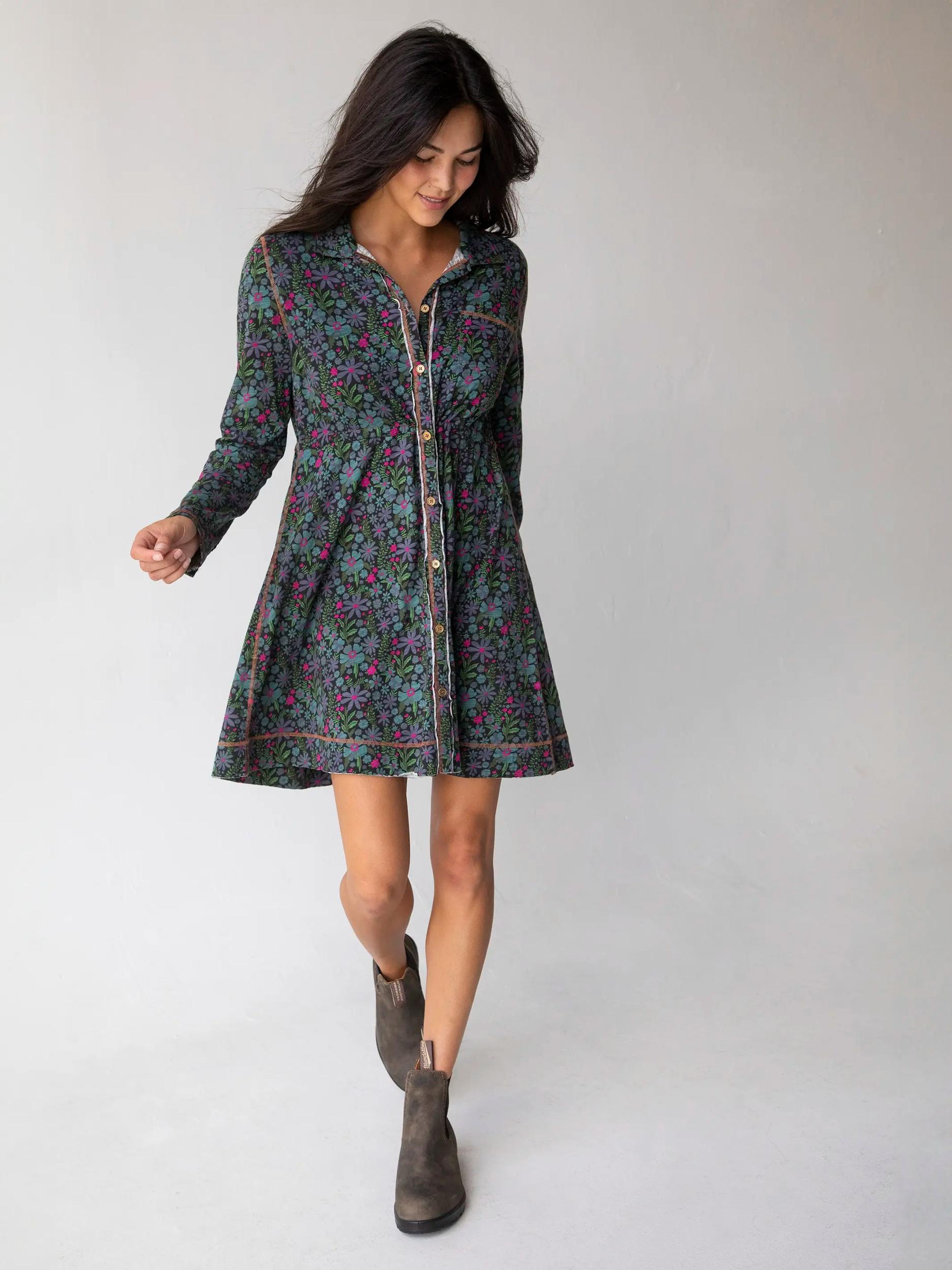 Christa Knit Cotton Mini Dress - Dark Blue Garden Product Image