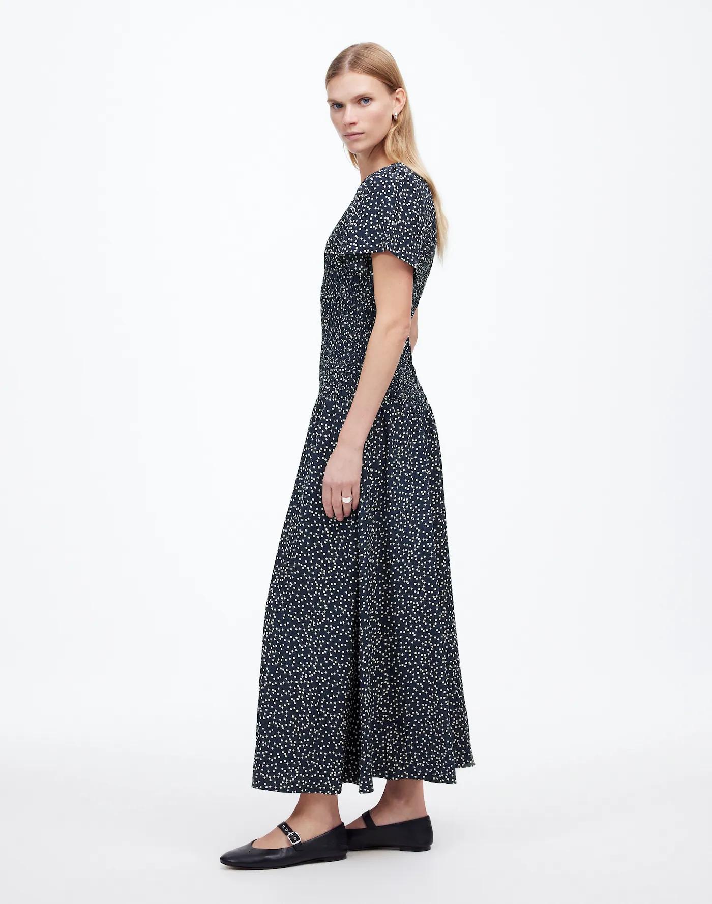 Flutter-Sleeve Smocked Midi Dress in Floral Product Image
