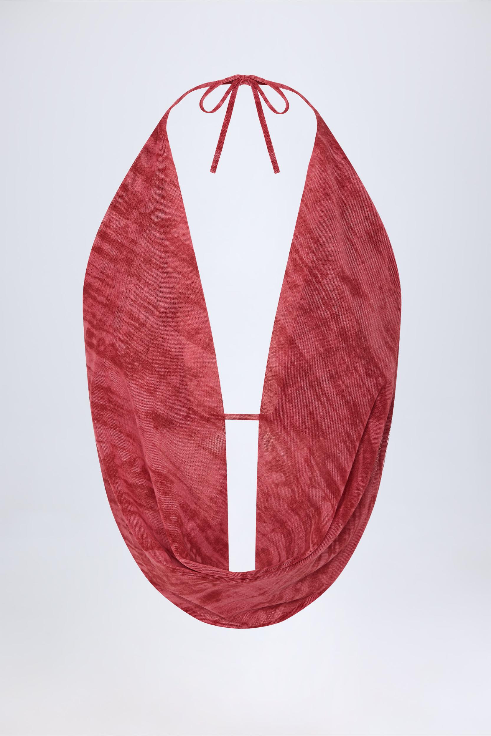 Cowl-Neck Backless Crop Top in Red Print Product Image