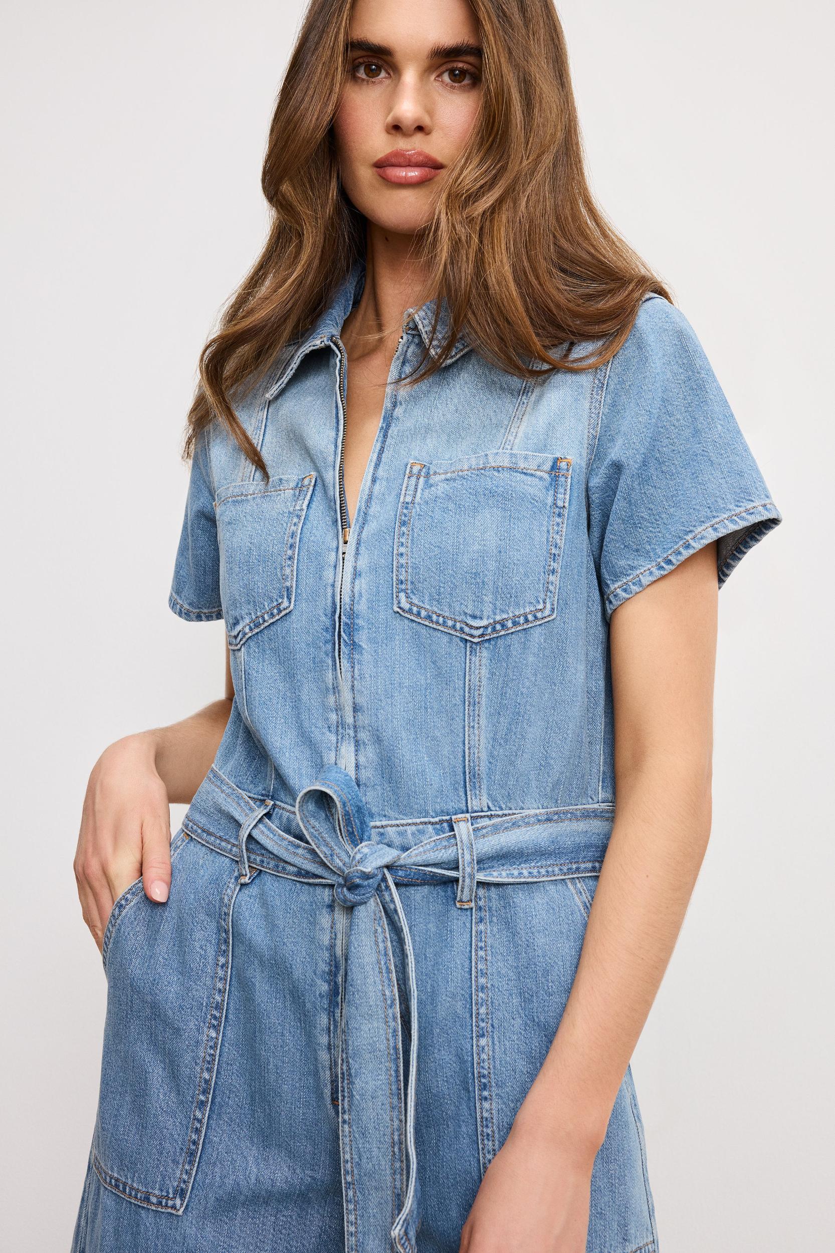 FIT FOR SUCCESS LITE LINEN DENIM CROPPED JUMPSUIT | INDIGO786 Product Image