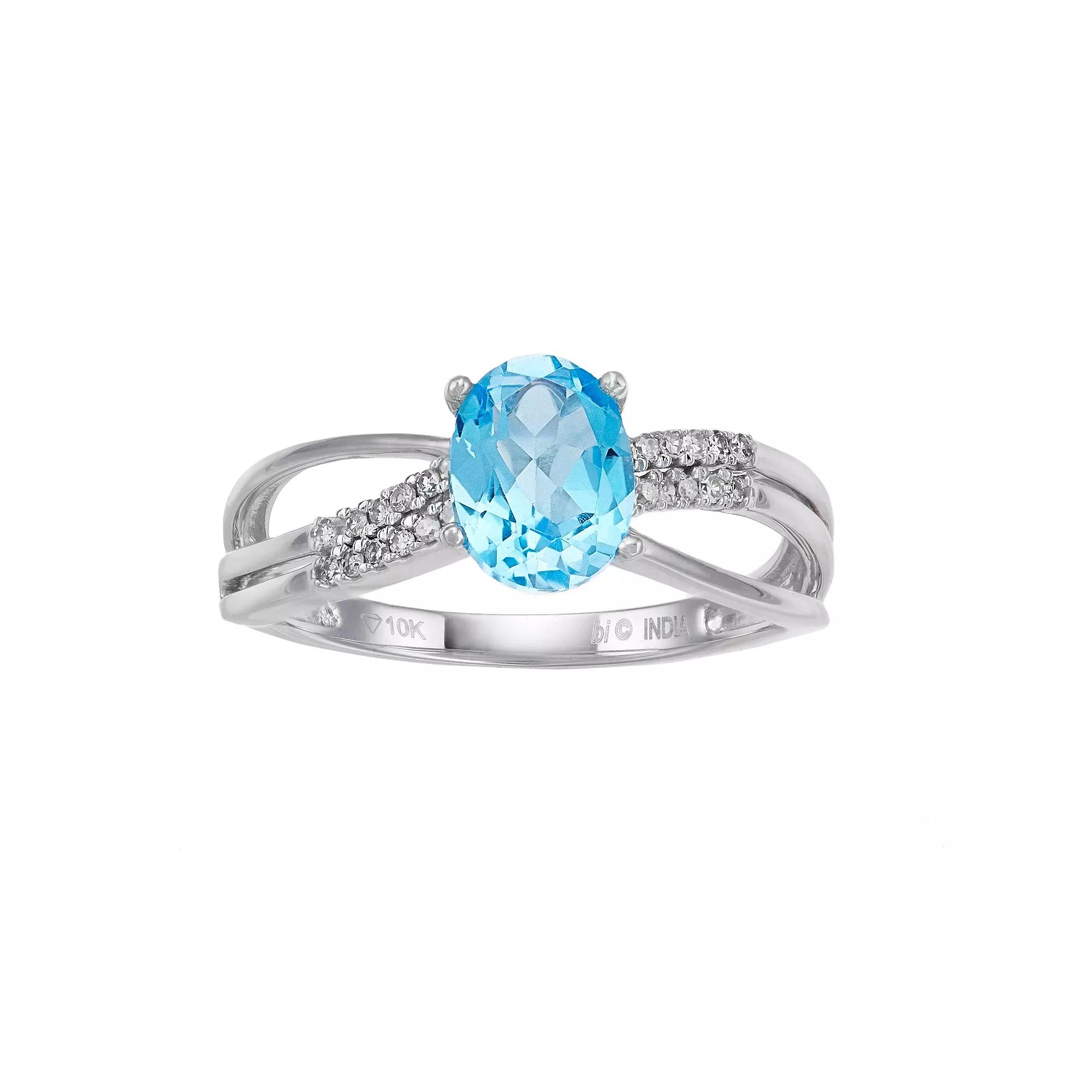 Gemminded 10k White Gold Blue Topaz & Diamond Accent Ring, Women's, Size: 6, Sterling Product Image