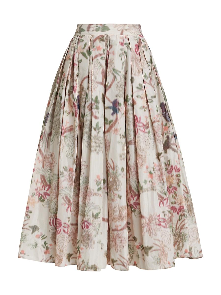 Womens Pleated Floral Tafetta Midi Skirt Product Image