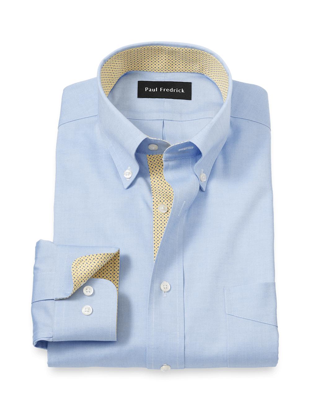 Comfort Stretch Non-Iron Solid Dress Shirt With Contrast Trim - Blue/yellow Product Image