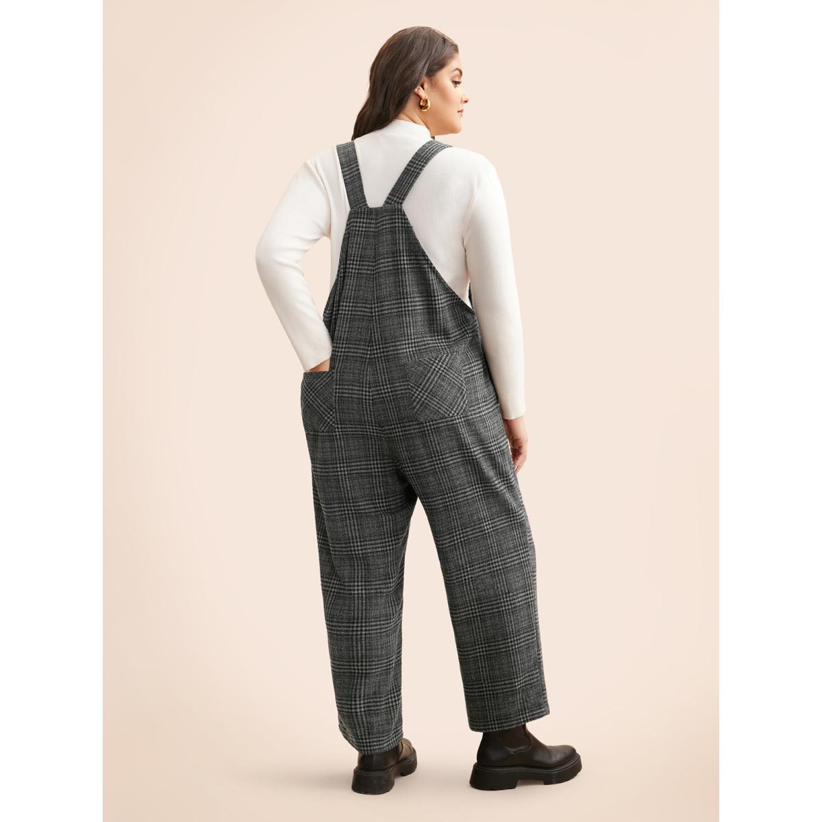 Plus Size DimGray Plaid Adjustable Straps Pocket Jumpsuit Women Elegant Sleeveless Non Everyday Loose Jumpsuits BloomChic 10/M Product Image