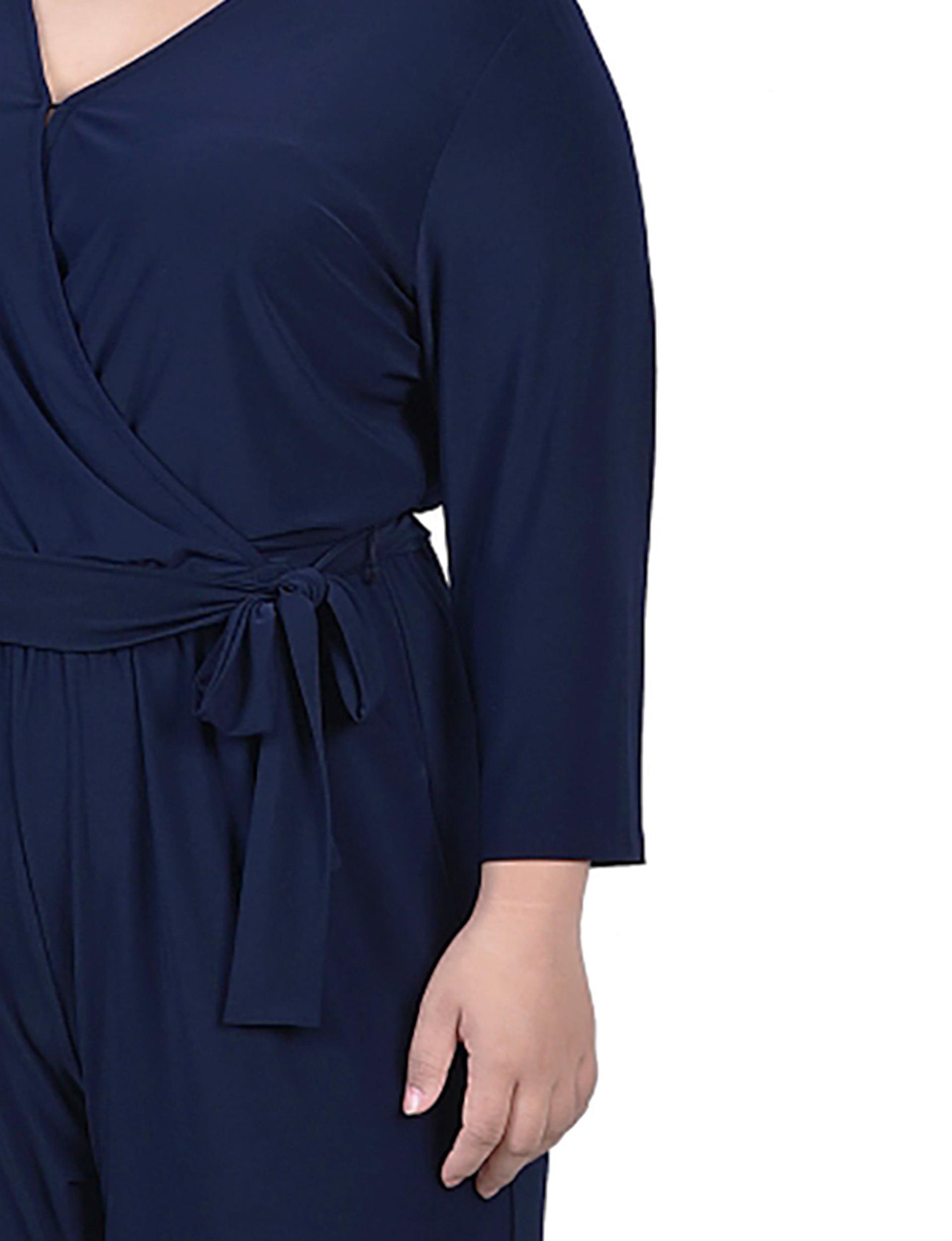 Navy 3/4 Sleeve Belted Jumpsuit - Plus Product Image