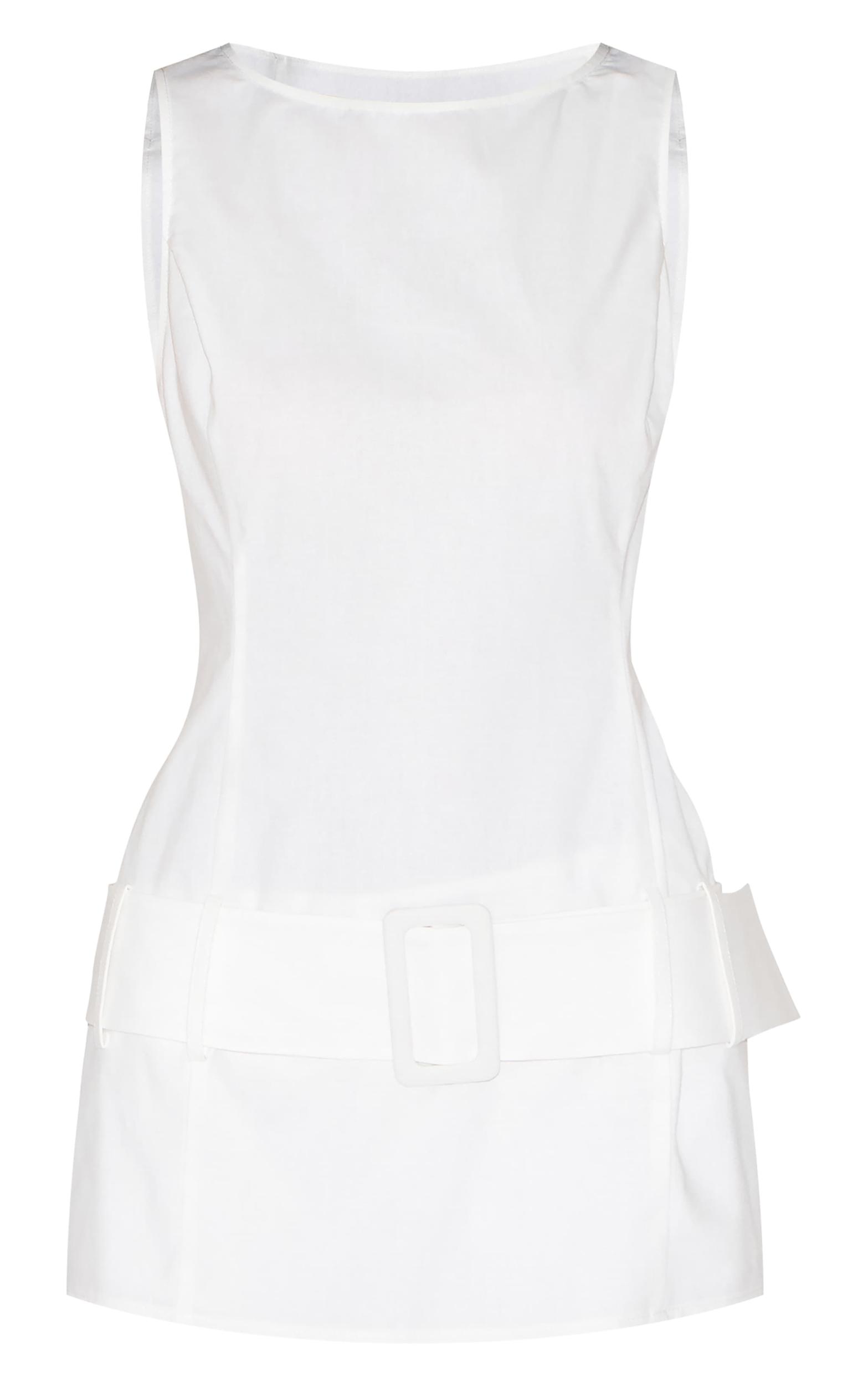 White Drop Waist Belt Detail A Line Skort Romper Product Image