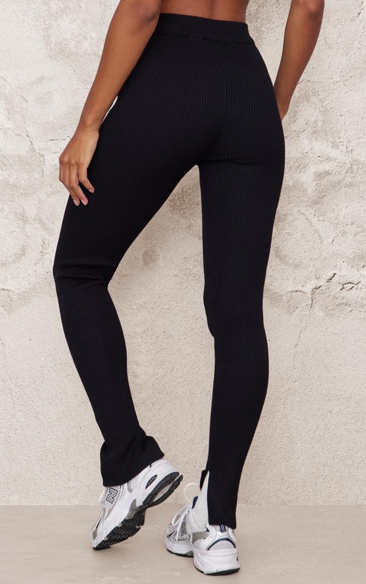 Black Knitted Split Hem Flare Pants Product Image