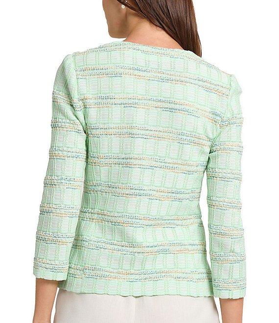 MISOOK Tailored Soft Plaid Textured Knit Round Neck Bracelet Sleeve Jacket Product Image