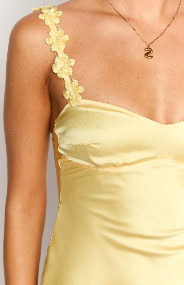 Marbelle Yellow Satin Mini Dress Product Image