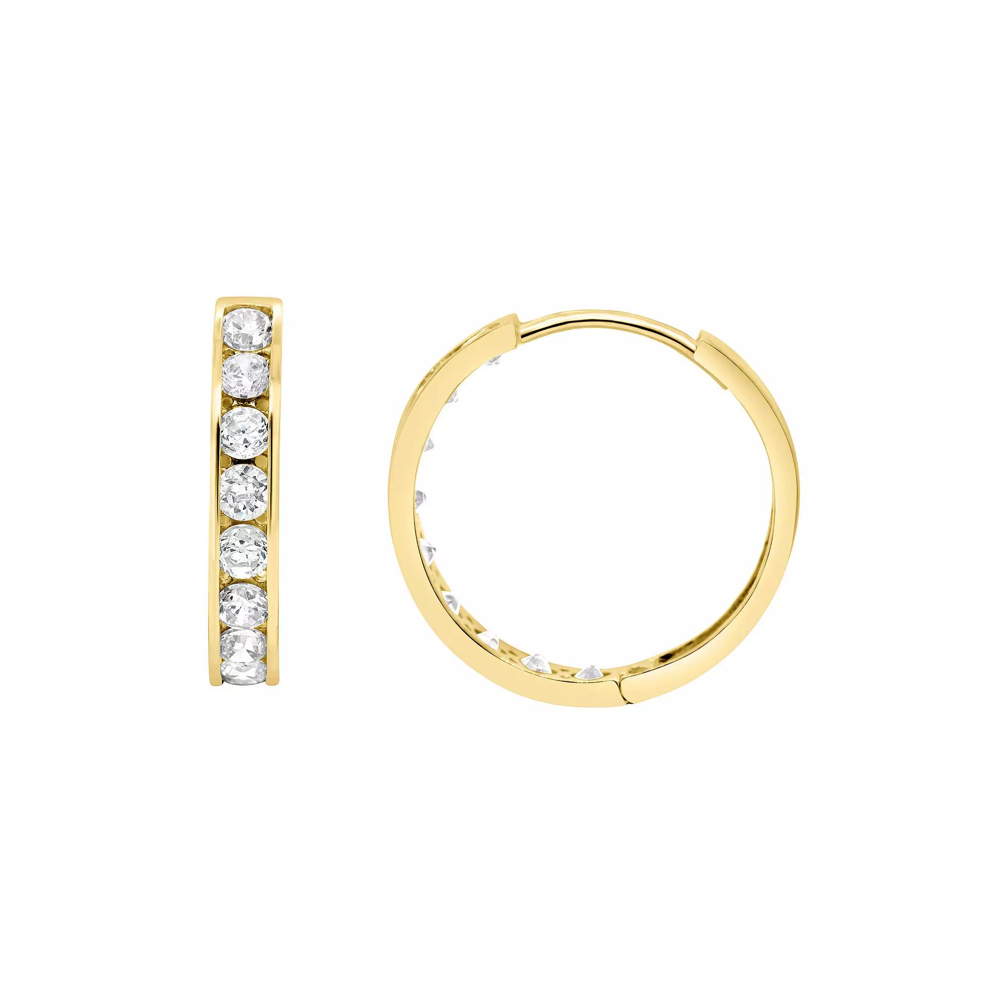 14k Gold Cubic Zirconia Huggie Hoop Earrings, Women's, Yellow Product Image