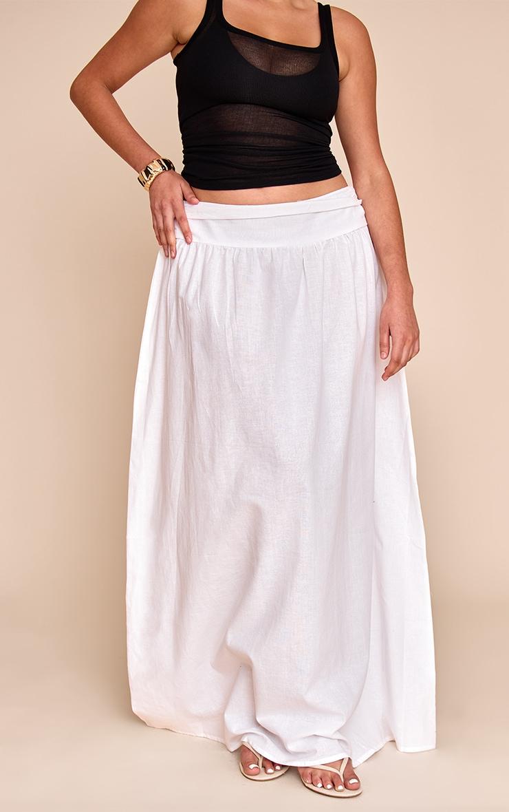Plus White Cotton Ruched Waist Maxi Skirt Product Image