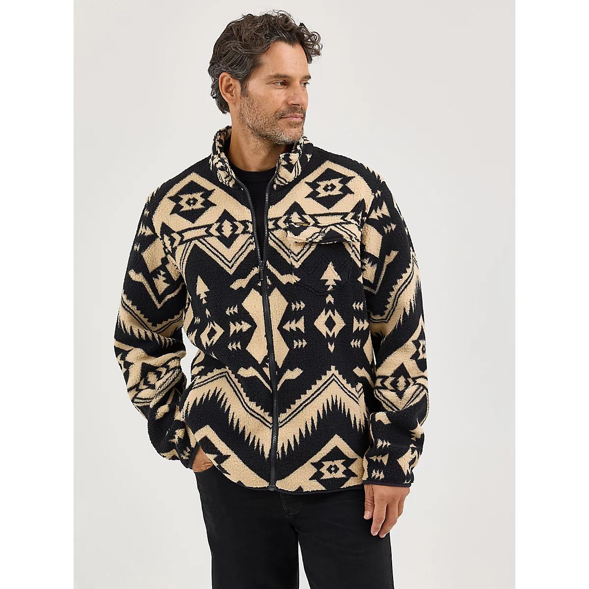 Men's Lightweight Full Zip Sherpa Jacket in Caviar Product Image