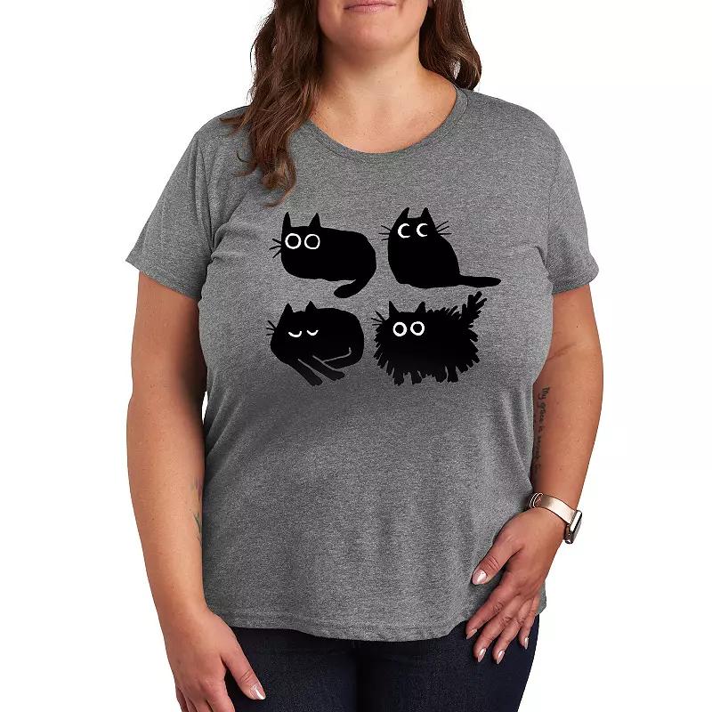 Plus Sketched Black Cats Graphic Tee, Women's,  Product Image