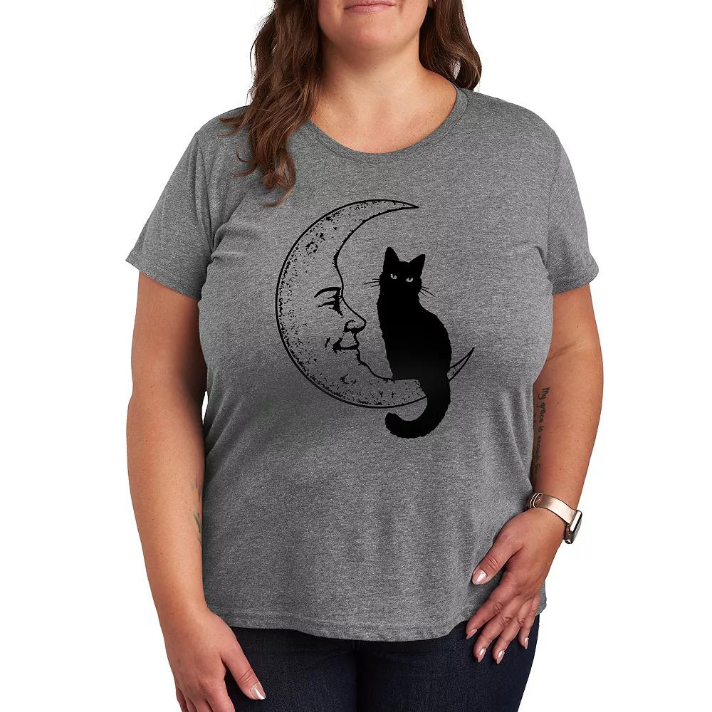 Plus Black Cat On Moon Graphic Tee, Women's,  Product Image
