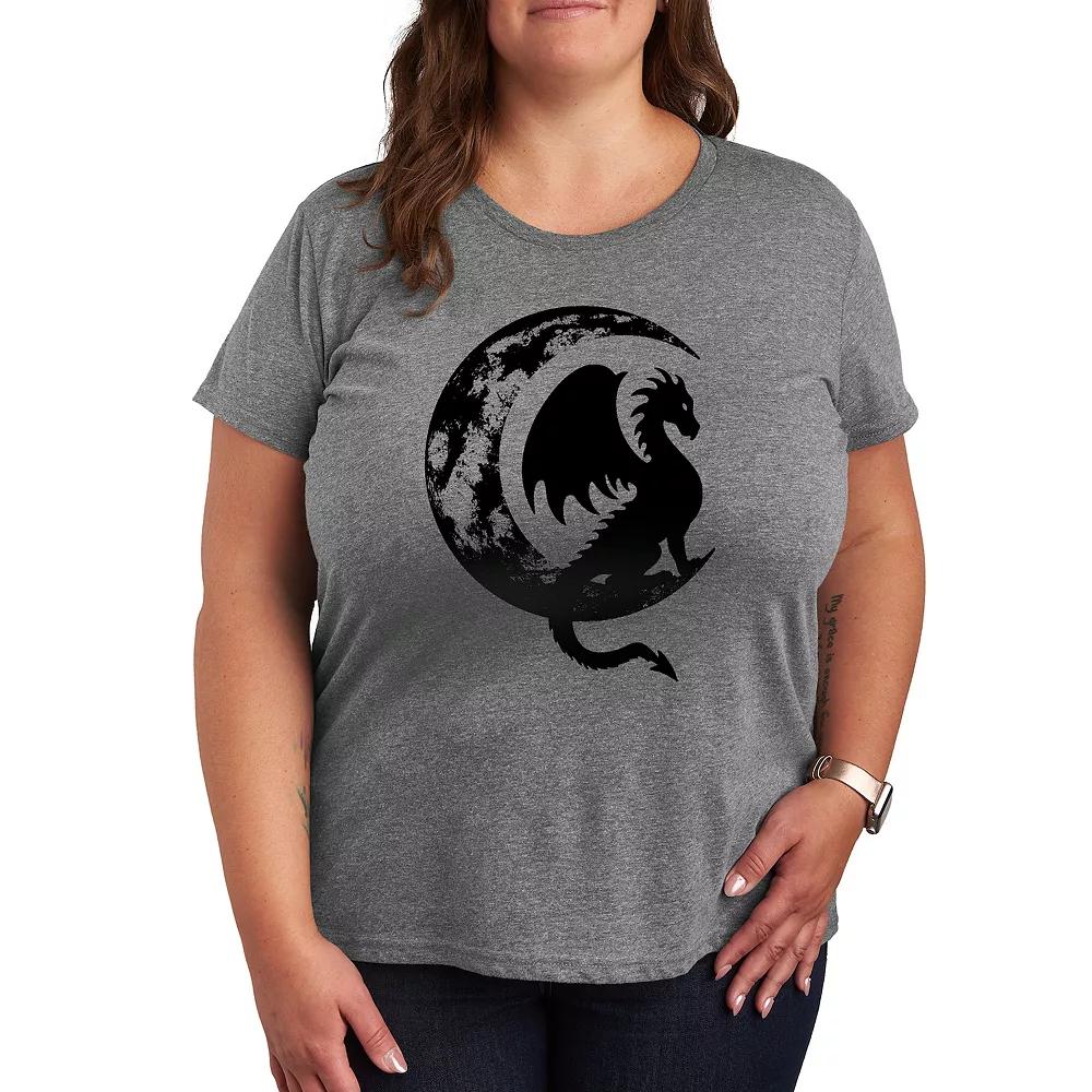 Plus Dragon Sitting On Crescent Moon Graphic Tee, Women's,  Product Image