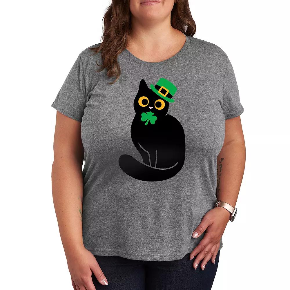 Plus Black Cat Holding Clover Graphic Tee, Women's,  Product Image