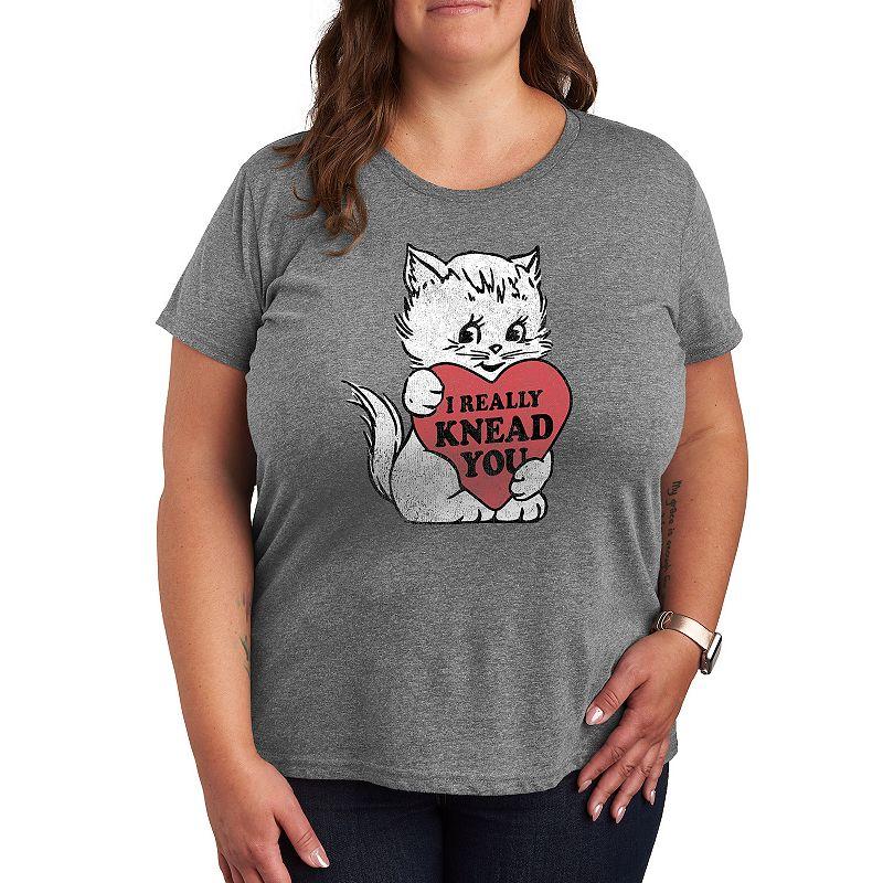 Womens Vintage Valentine Cat Graphic Tee Grey Gray Product Image