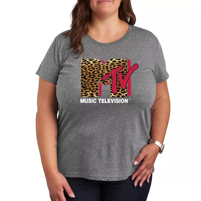 Plus Size MTV Leopard Print Logo Tee, Womens Product Image