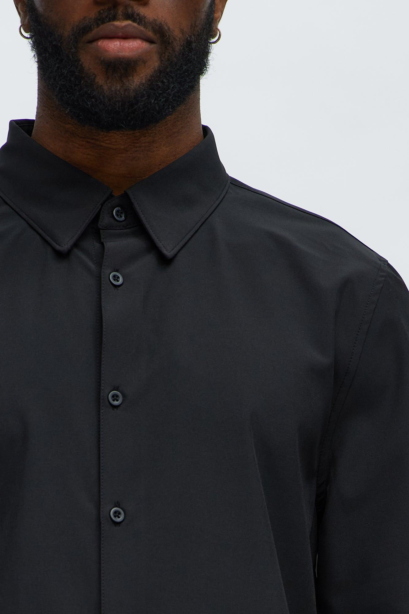 Slim Long Sleeve Stretch Shirt - Black Product Image