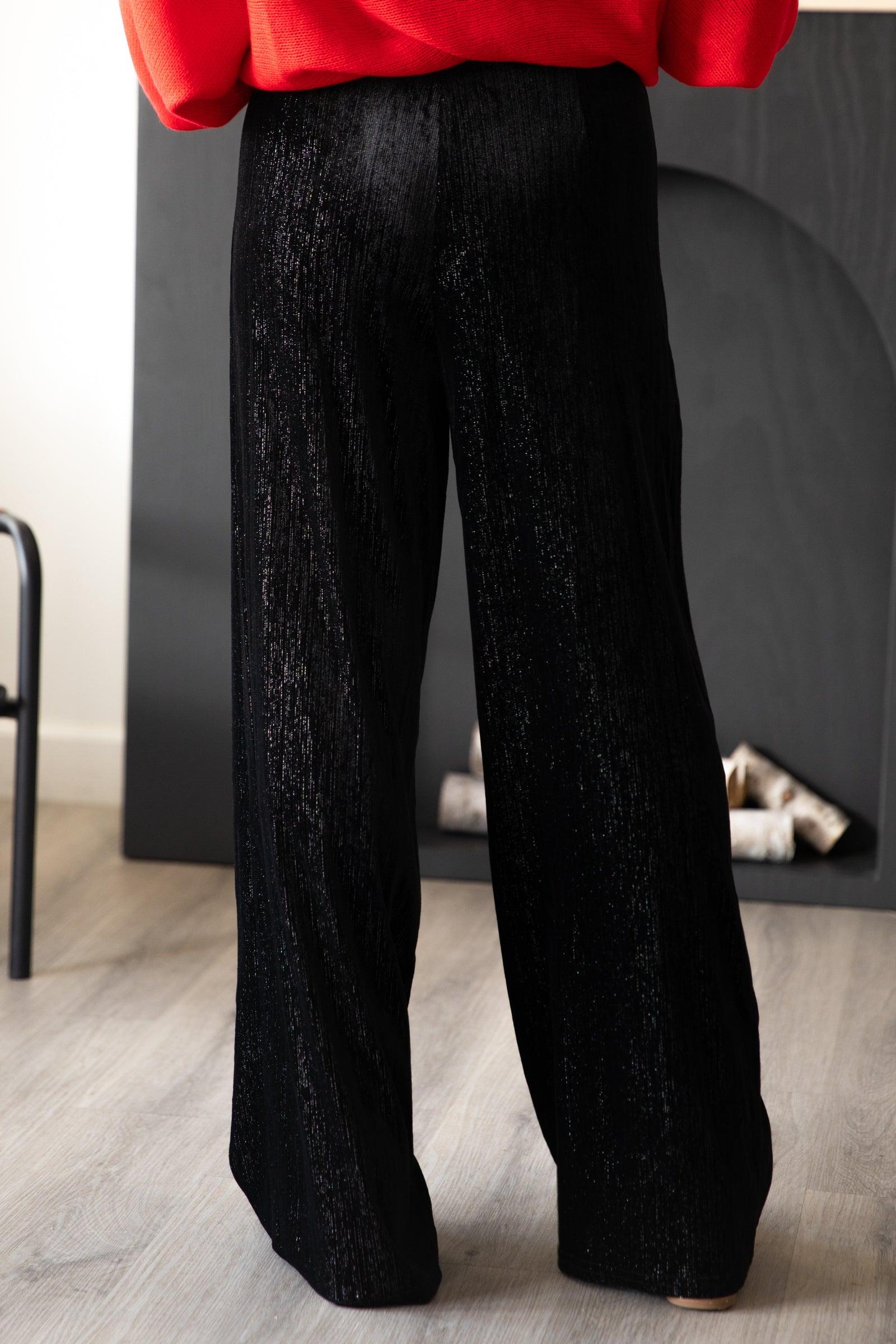 Black Velvet Wide Leg Pants With Lurex Product Image