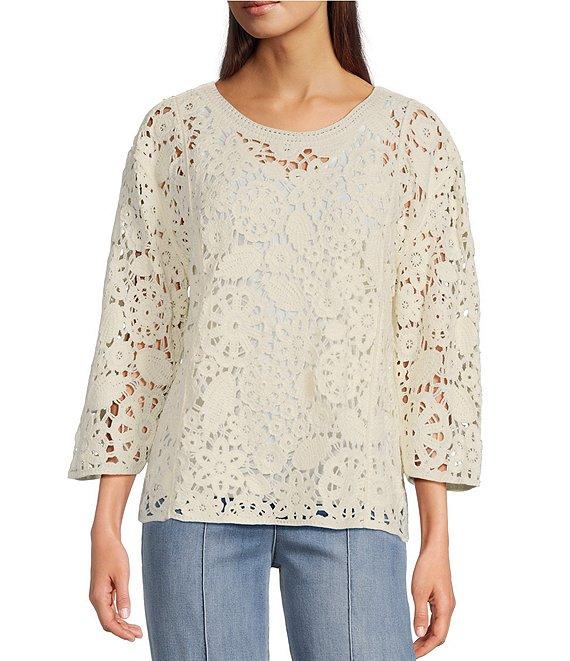 John Mark Lace Scoop Neck 3/4 Sleeve Popover Top Product Image