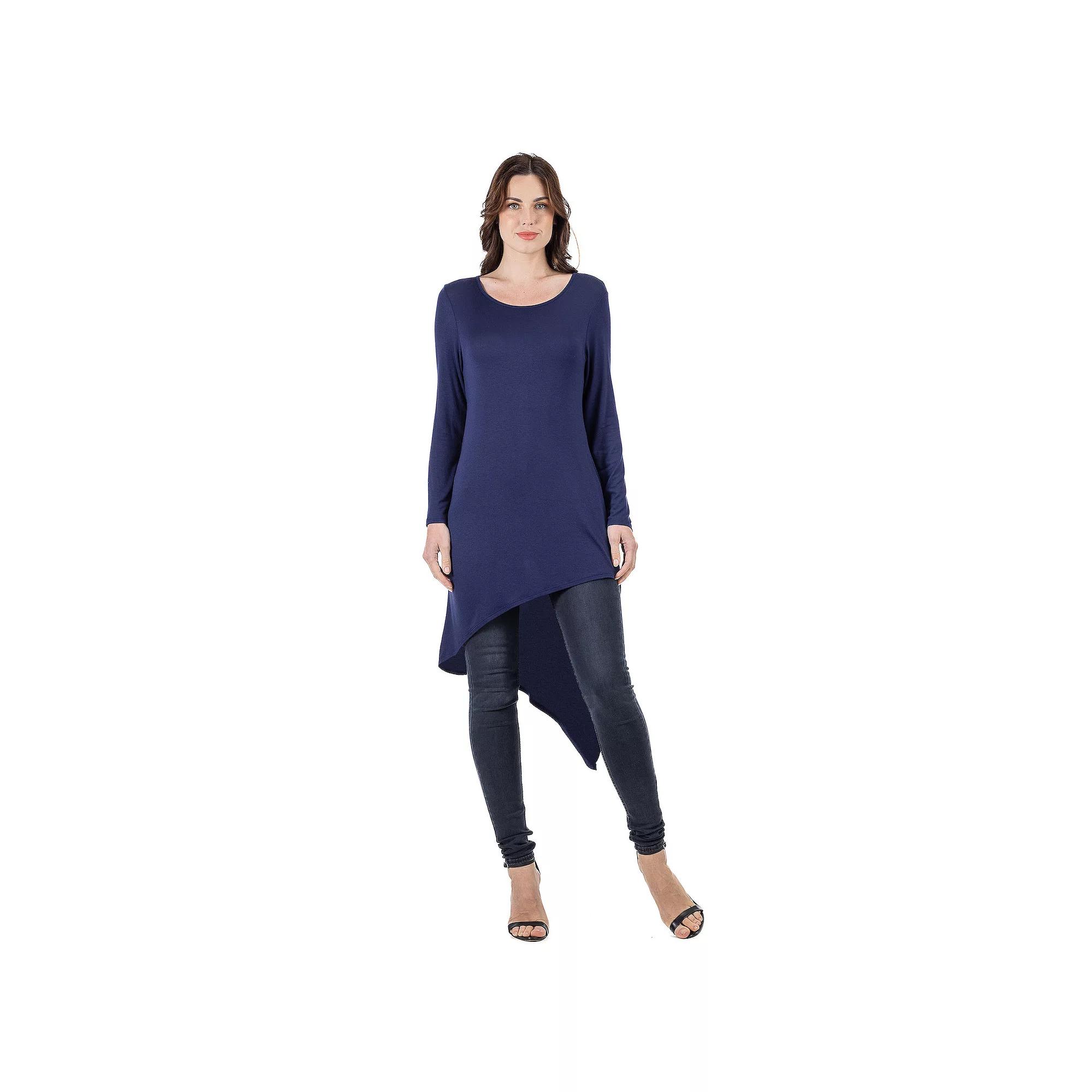 Women's 24Seven Comfort Apparel Long Sleeve Knee Length Asymmetrical Tunic Top,  Product Image