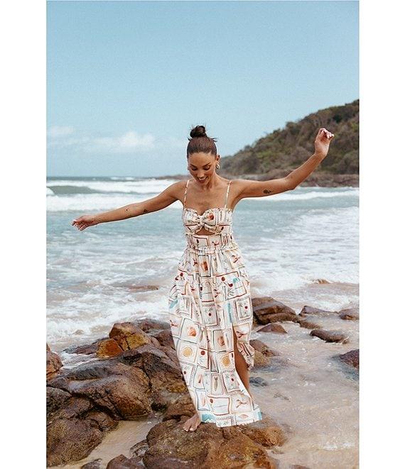 Petal & Pup Hana Sardinia Print Sweetheart Neck Sleeveless Cut-Out Shirred Maxi Dress Product Image